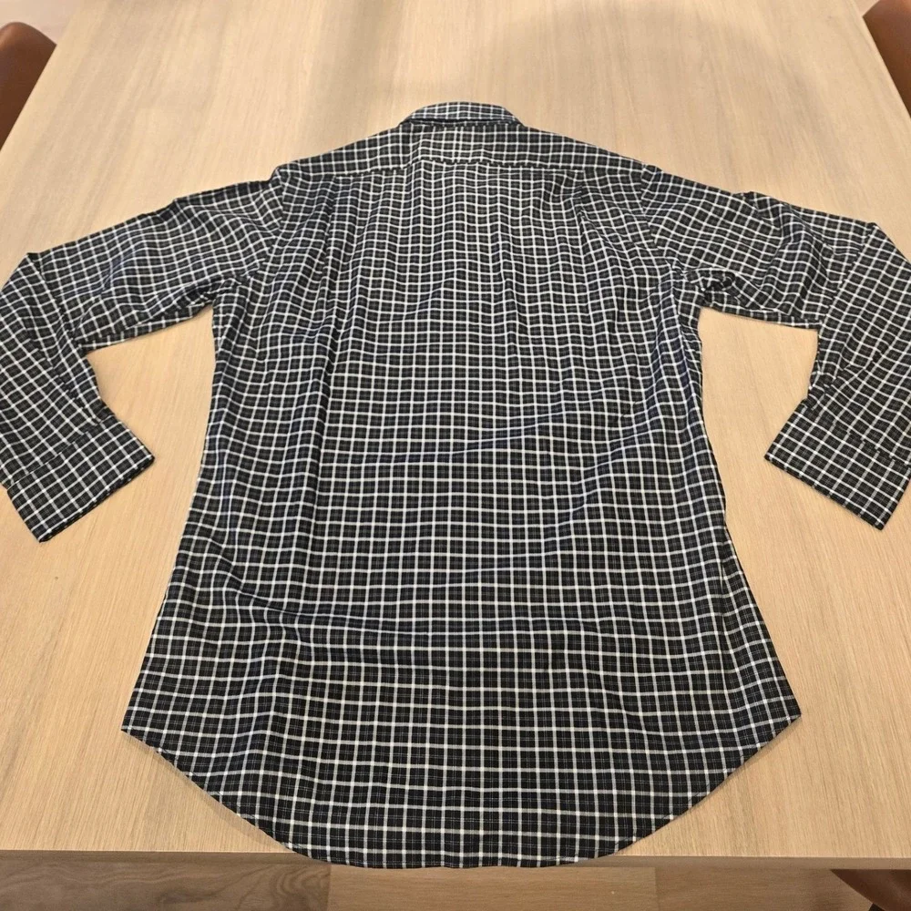 Polo Ralph Lauren Mens Small Navy Blue White Grid Check Button Down Shirt Cotton